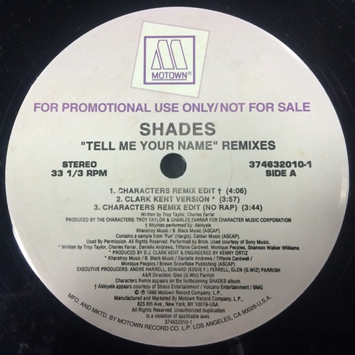 SHADES / TELL ME YOUR NAME REMIXES - US ORIGINAL PROMO PRESS -