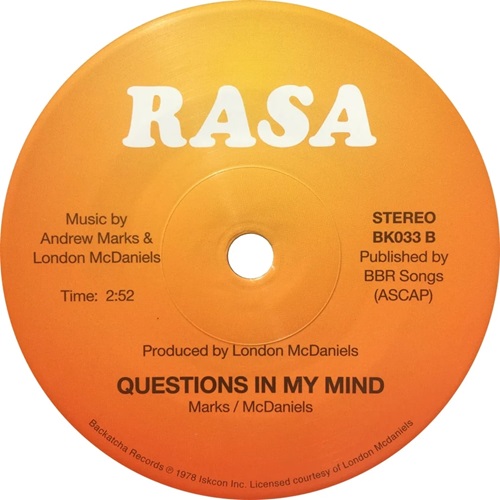 RASA / ラサ / WHEN WILL THE DAY COME / QUESTIONS IN MY MIND (7")