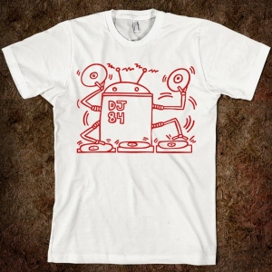 KEITH HARING / キース・ヘリング / Robot DJ T-Shirt(White With Red Ink) Size:S