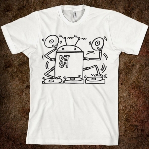 KEITH HARING / キース・ヘリング / Robot DJ T-Shirt(White With Black Ink) Size:M