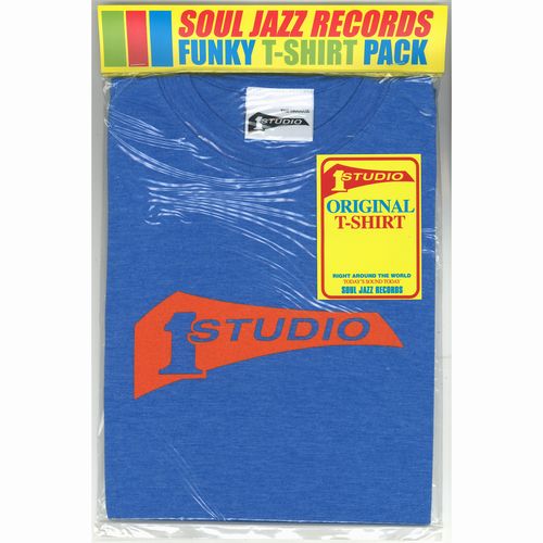 SOUL JAZZ RECORDS STUDIO 1 T-SHIRT / ROYAL BLUE/ORANGE PRINT SMALL STUDIO 1 T SHIRT