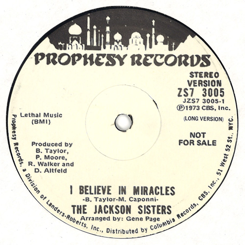 JACKSON SISTERS / ジャクソン・シスターズ / I BELIEVE IN MIRACLES (12")