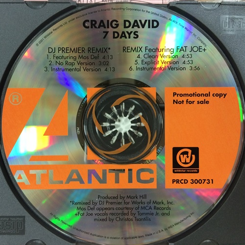 CRAIG DAVID / クレイグ・デイヴィッド / 7 DAYS (REMIXES) - US PROMO CD SINGLE -