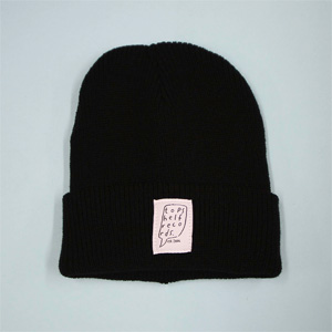TOPSHELF RECORDS / BLACK KNIT HAT WITH SEWN LABEL