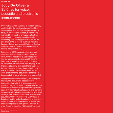 JOCY DE OLIVEIRA / ジョシー・ヂ・オリヴェイラ / ESTRIAS FOR VOICE, ACOUSTIC AND ELECTRONIC INSTRUMENTS