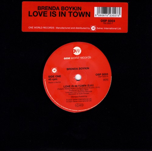 BRENDA BOYKIN / LOVE IS IN TOWN (EDIT) / HARD SWING TRAVELLIN' MAN (7")