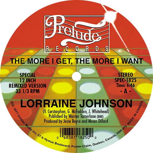 LORRAINE JOHNSON / ロレイン・ジョンソン / MORE I GET, THE MORE I WANT / FEED THE FLAME (12")