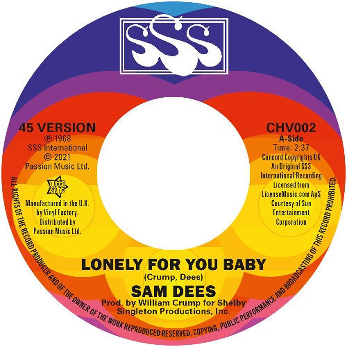 SAM DEES / サム・ディーズ / LONELY FOR YOU BABY (7")