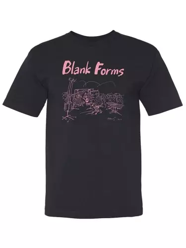 AKIO SUZUKI / 鈴木昭男 / T-SHIRT (COVID-19 DESIGN, PINK ON NAVY BLUE) SIZE L