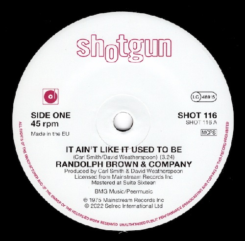 RANDOLPH BROWN & COMPANY /  IT AIN'T LIKE IT USED TO BE / YOU CAN BE CURED (7")