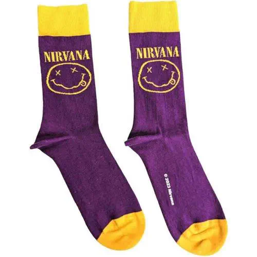 NIRVANA / ニルヴァーナ / UNISEX ANKLE SOCKS: YELLOW HAPPY FACE (PURPLE)