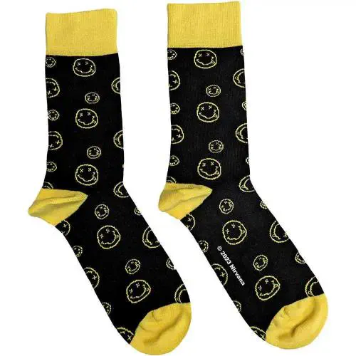 NIRVANA / ニルヴァーナ / UNISEX ANKLE SOCKS: OUTLINE HAPPY FACES (BLACK)