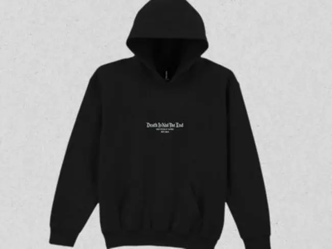 DEATH IS NOT THE END / デス・イズ・ノット・ジ・エンド / BLACK EMBROIDERED LOGO HOODIE(M)