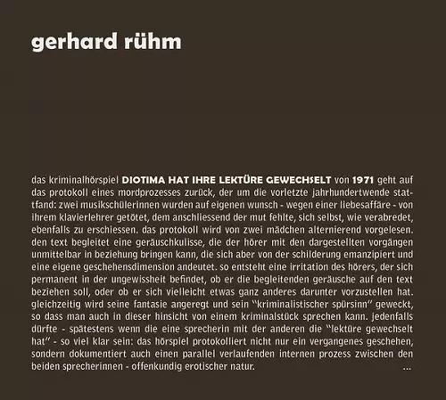 GERHARD RUHM / DIOTIMA HAT IHRE LEKTURE GEWECHSELT