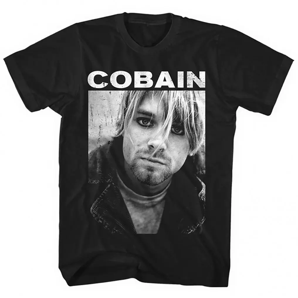 KURT COBAIN / カート・コバーン / KURT COBAIN KURT BLACK/WHITE PHOTO BLACK MEN'S T-SHIRT (S)