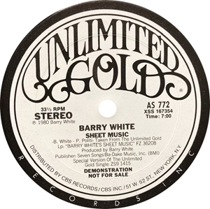 BARRY WHITE / バリー・ホワイト / SHEET MUSIC
