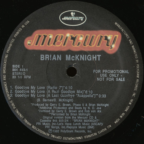 BRIAN MCKNIGHT / ブライアン・マックナイト / GOODBYE MY LOVE 12" (PROMO)