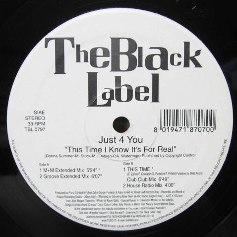 JUST 4 YOU / THIS TIME I KNOW IT'S FOR REAL 12"