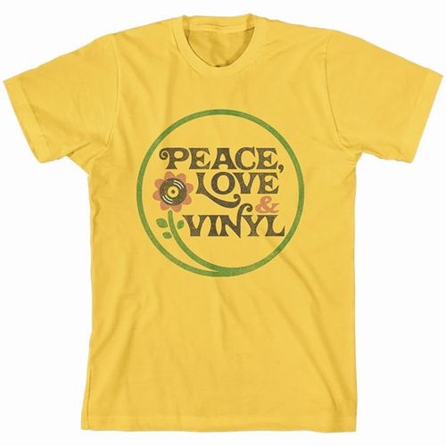 RECORD STORE DAY / PEACE LOVE VINYL SLIM FIT YELLOW T-SHIRT (MEDIUM) (BLACK FRIDAY EXCLUSIVE)