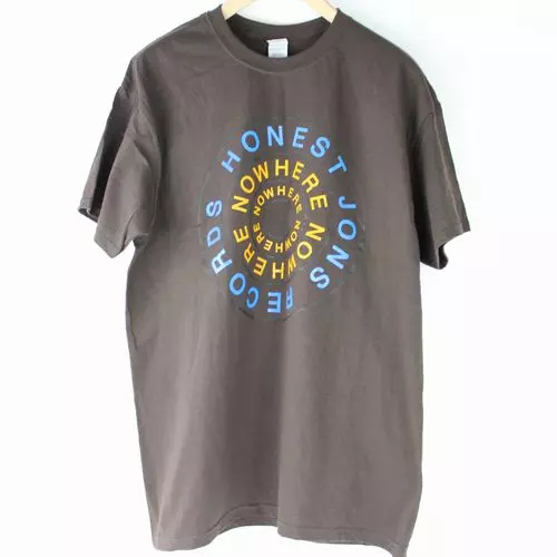 NOWHERE : BLUE & ORANGE ON BROWN M/HONEST JONS RECORDS T-SHIRTS