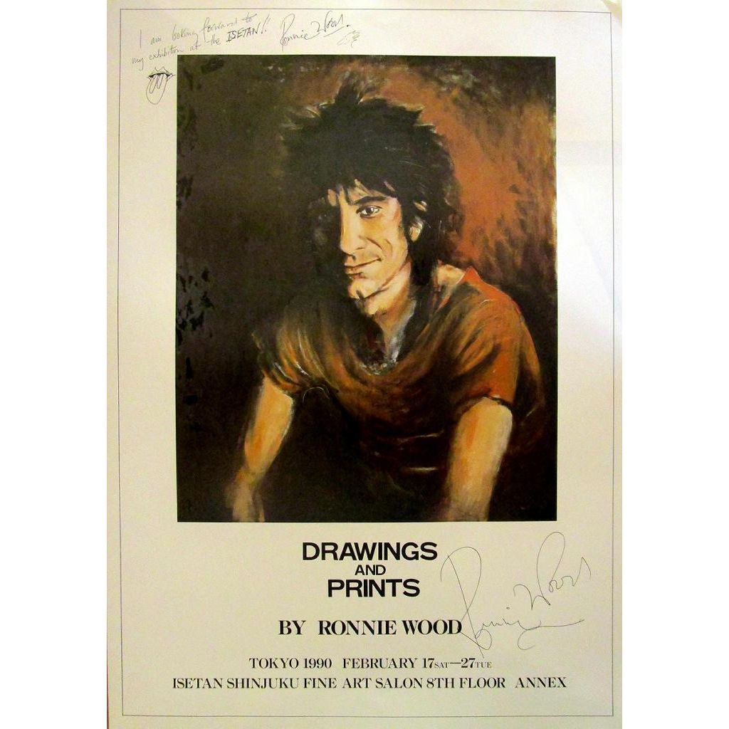 RON WOOD / ロン・ウッド / DRAWINGS AND PRINTS BY RONNIE WOOD - TOKYO 1990 ISETAN SHINJUKU FINE ART SALON 8TH FLOOR ANNEX (AUTOGRAPHED POSTER)