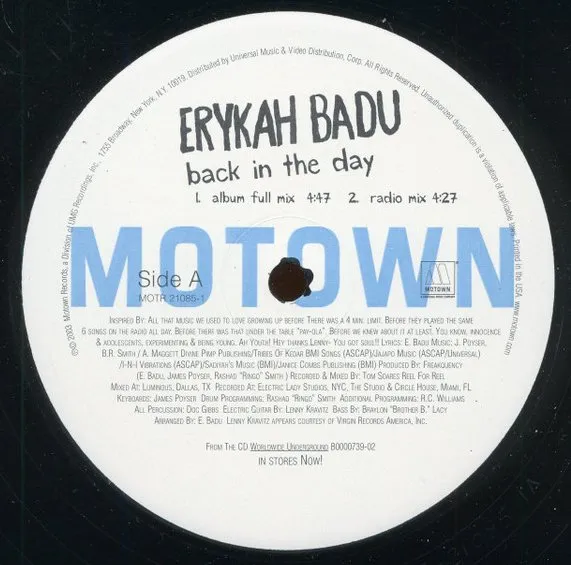 ERYKAH BADU / エリカ・バドゥ / BACK IN THE DAY