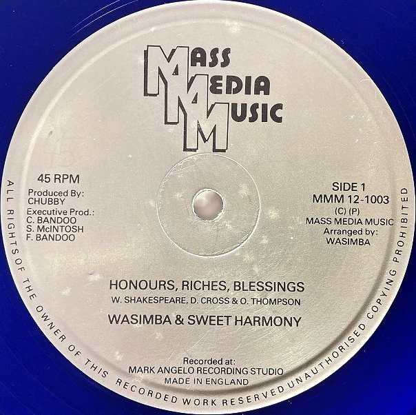 HONOURS RICHES BLESS/WASIMBA & SWEET HARM｜REGGAE｜ディスクユニオン･オンラインショップ