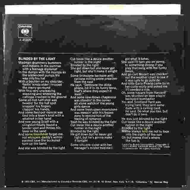 BRUCE SPRINGSTEEN / BLINDED BY THE LIGHT(PICTURE SLEEVE) 2
